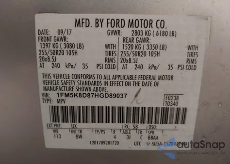 2017 Ford Explorer Xlt from USA, damaged, VIN 1FM5K8D87HGD89037